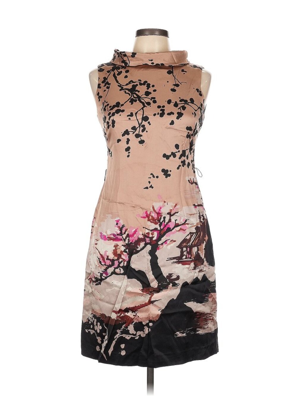 Asian inspired nature scene print dress, size 6